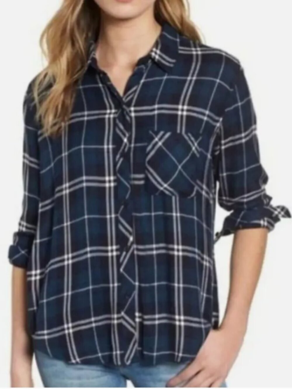 Rails Hunter Spruce/White Plaid Button Front Flannel Top S